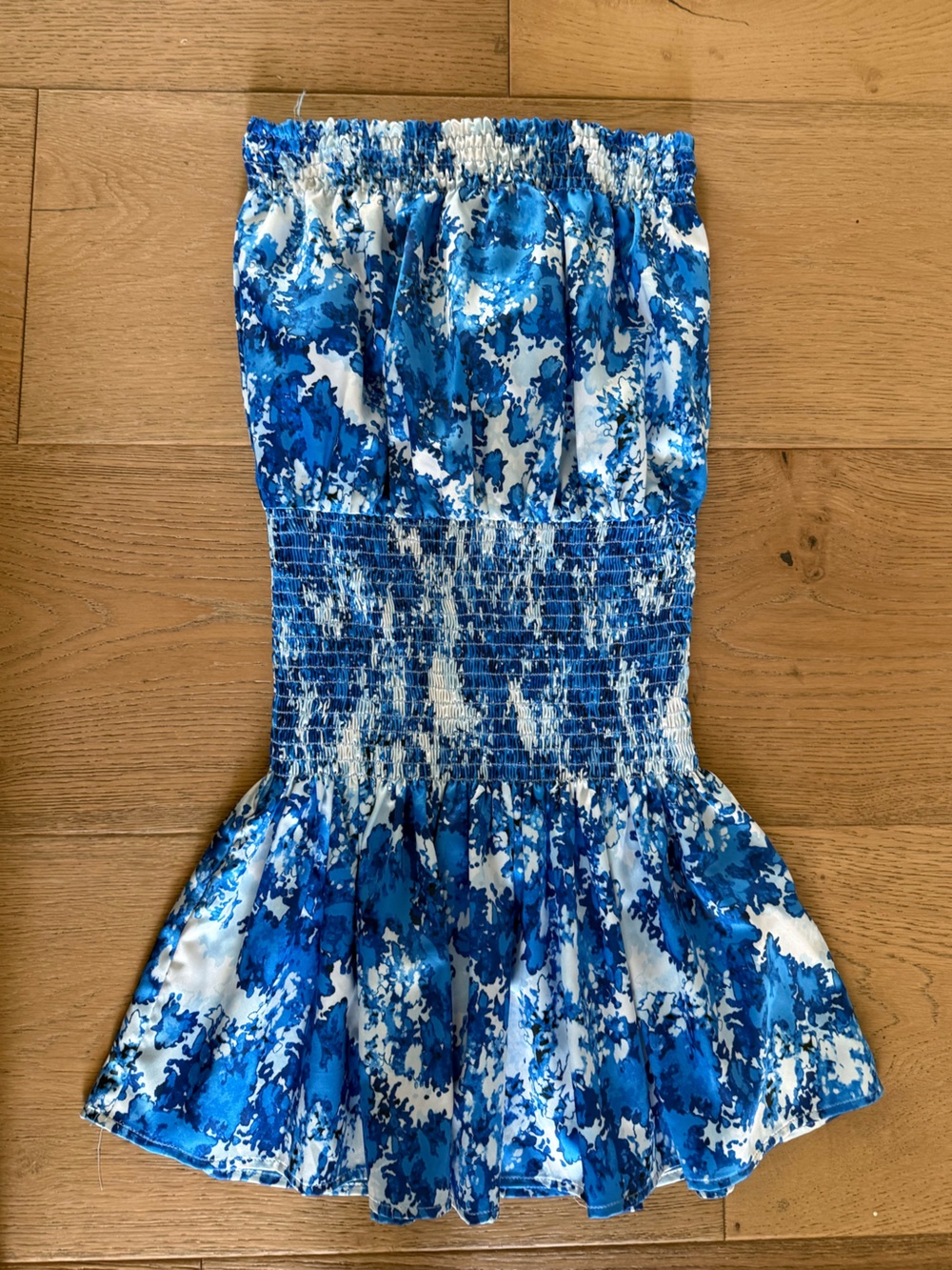 Smocked Blue Print Mini Dress